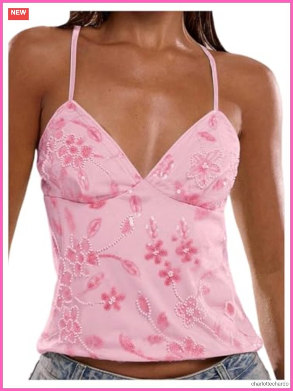 Sequin Cami Top Criss Cross Backless Going Out Y2K Party Clubwear